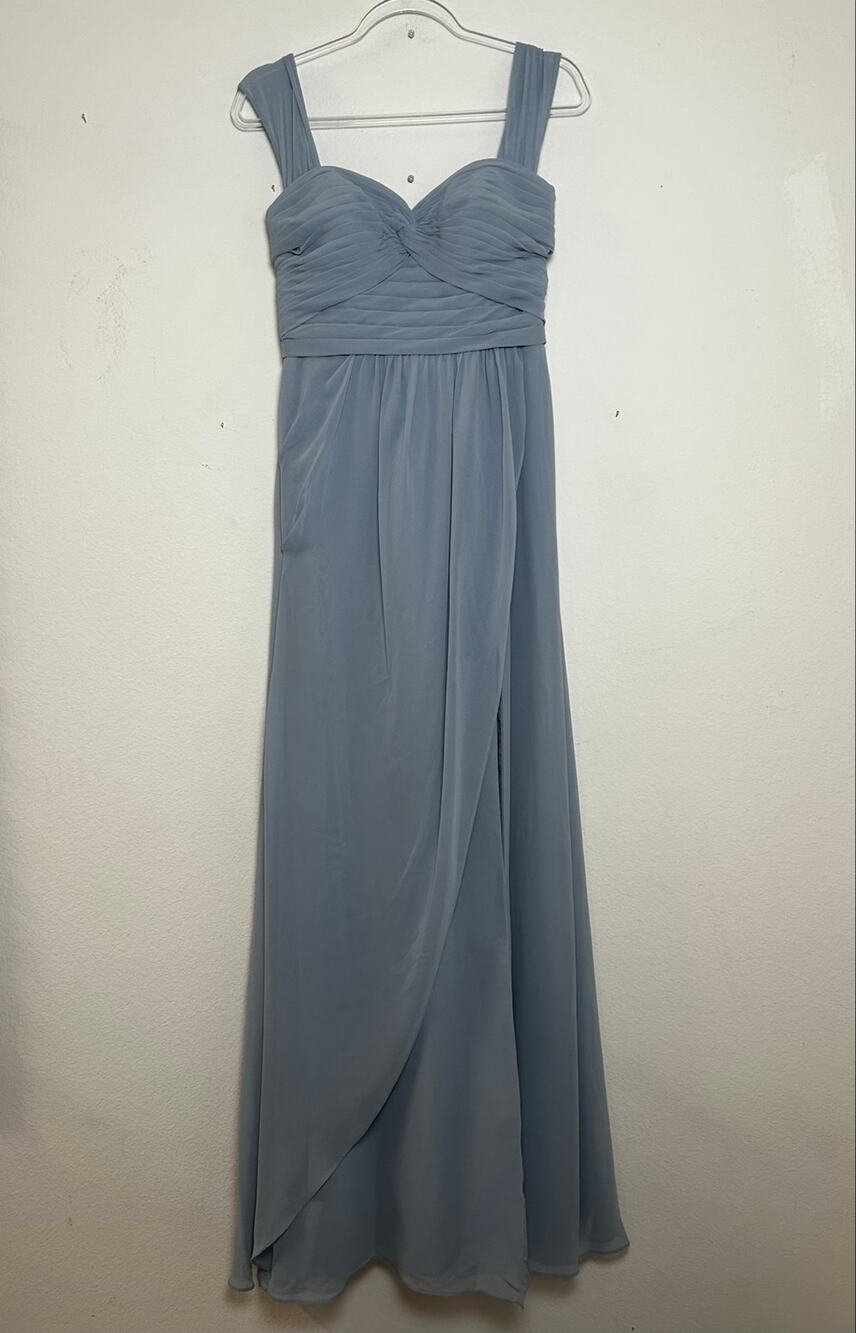 Azazie Women’s A6 Slate Blue Chiffon Bridesmaid Maxi Dress Ruched Romantic